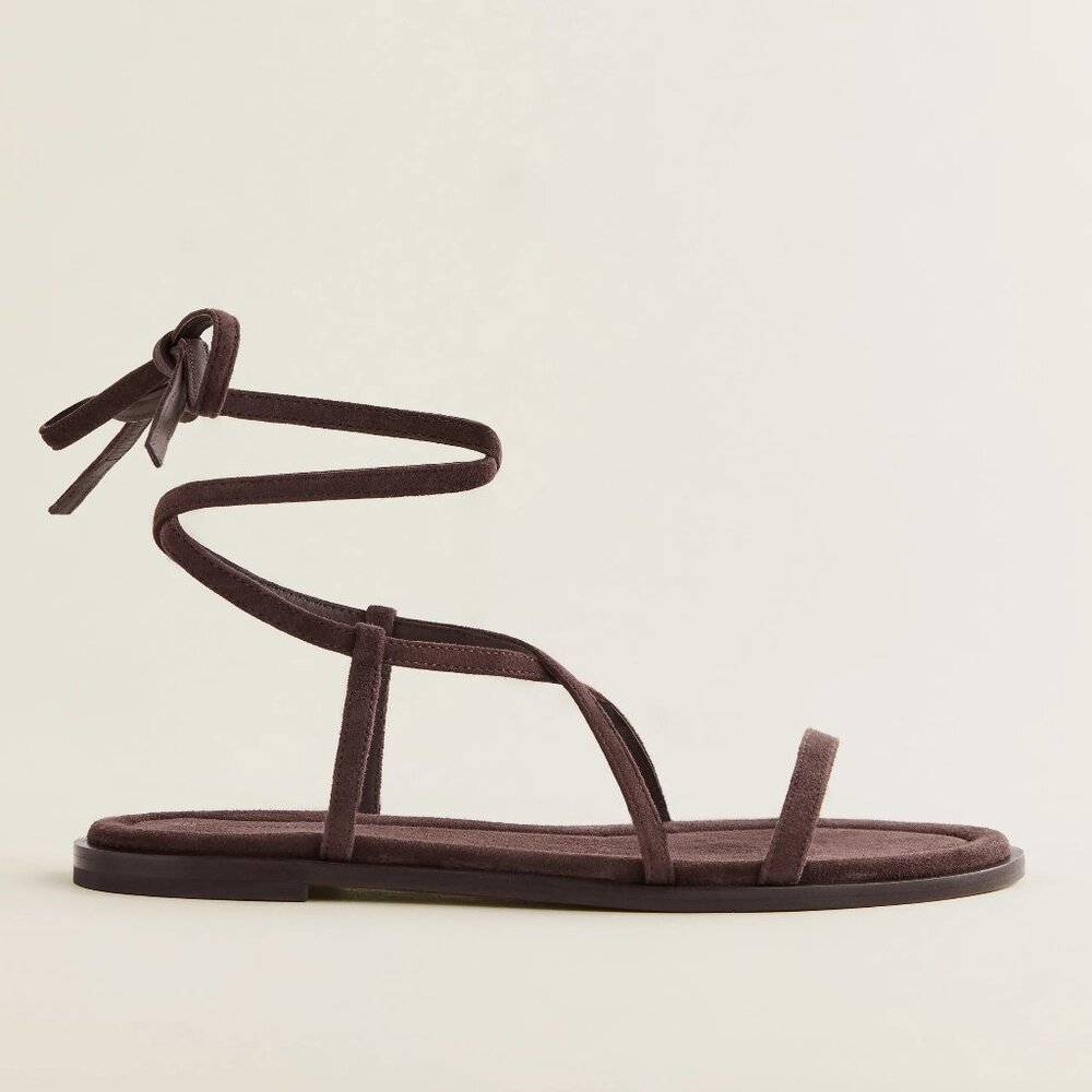 Reformation Brown Suede Lace-Up Flat Sandals